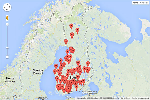 Pätevöityneet energiatodistuksen laatijat kartalla.