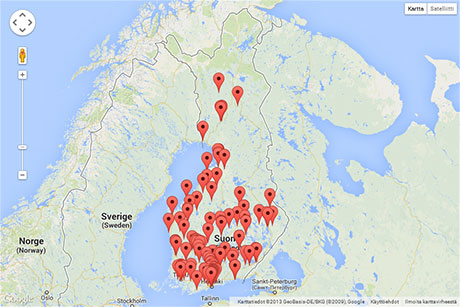 Pätevöityneet energiatodistuksen laatijat kartalla.